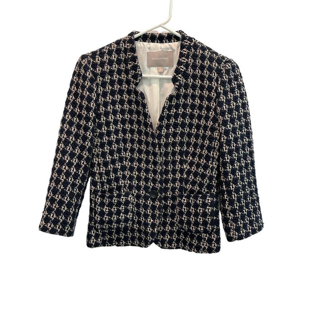 Banana Republic Women's Navy Tweed 3/4 Sleeve Blazer, Size 2